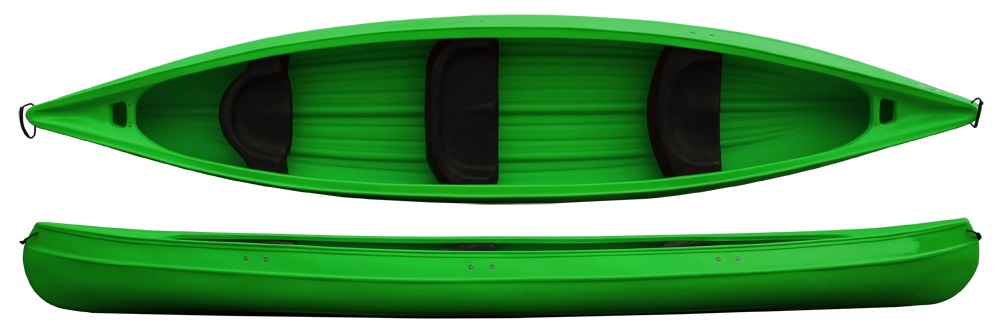 3vietīga kanoe laiva zaļā krāsā, paredzēta nomai 4gab